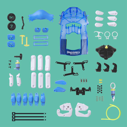 Discovery #MindBlown DIY Bionic Hand toy construction set with 87 pieces, including hydraulic and robotic components for kids and teens.