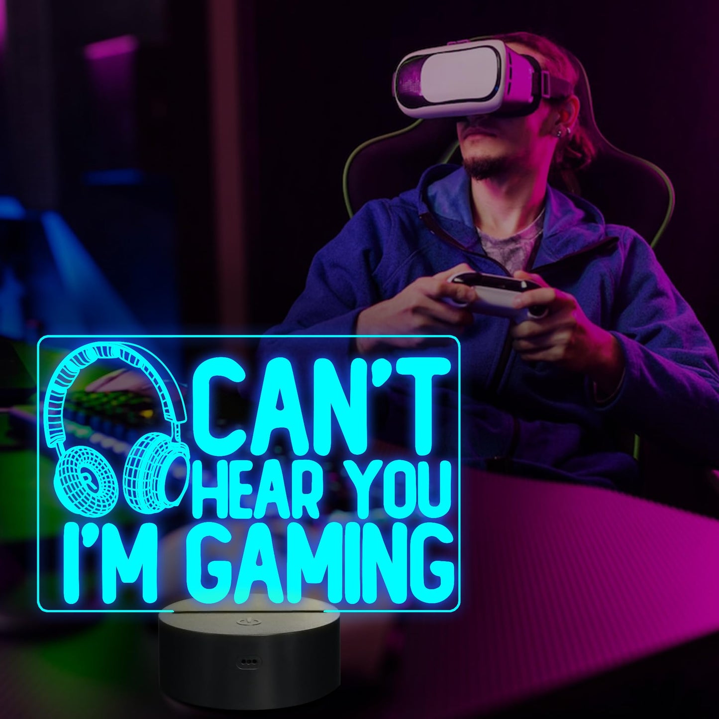CoolGift Mart 3D gaming night light featuring a headset graphic, 16-color touch and remote control, ideal for gamers and teens