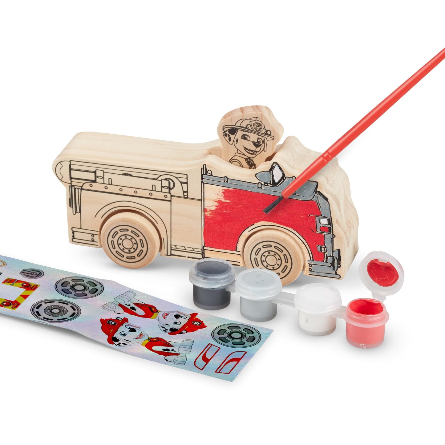 Melissa & Doug PAW Patrol Wooden Vehicles Craft Kit – 3 Decorate Your Own Vehicles with Paint & Stickers – Includes Chase, Marshall & Skye Play Figures – Creative Toy for Kids Age 4+