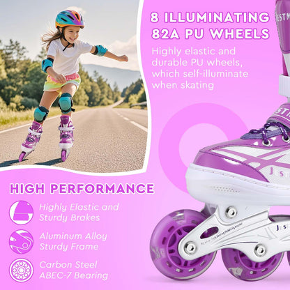 Kids Inline Skates Girls, Adjustable Roller Skates Blades with Light Up Wheels for Beginners Girls (Purple, Medium (UK 1-4))