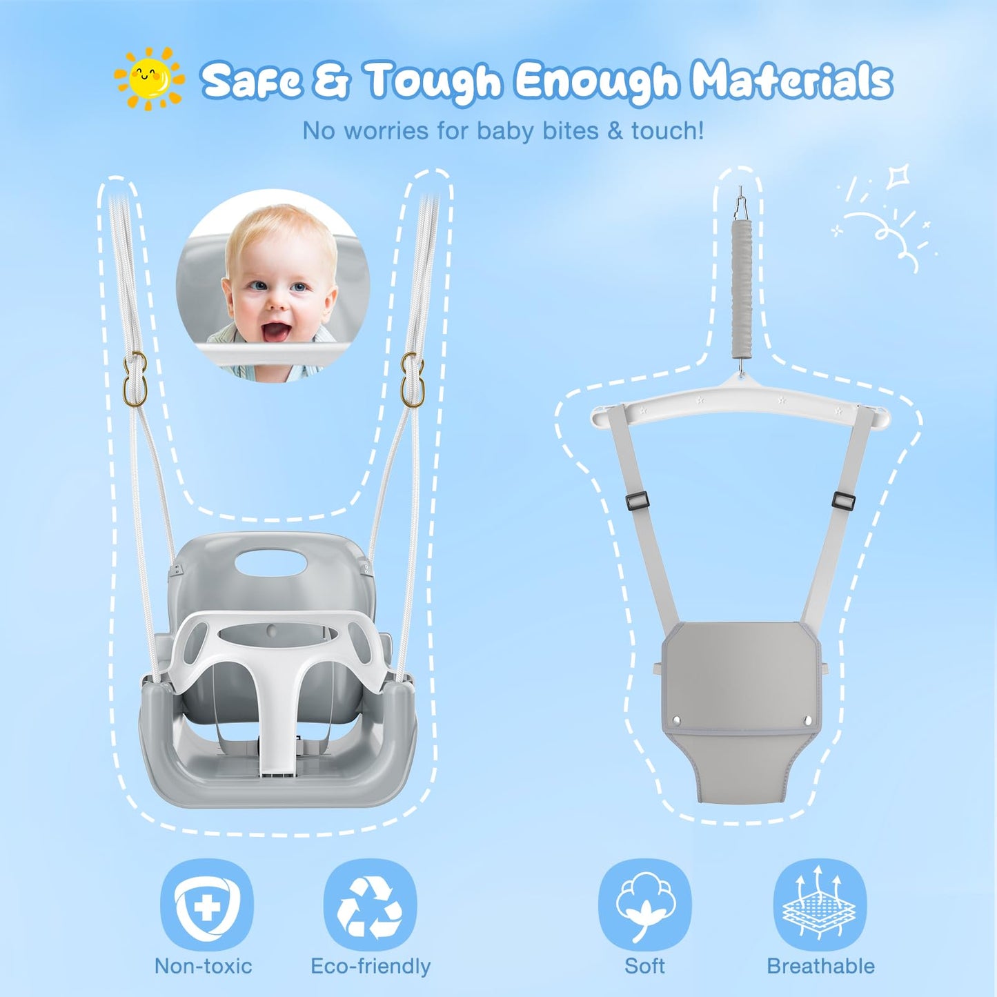 4 in 1 Toddler Swing Set, Kids Swing with Folding Metal Frame Stand, Safety Belt, for Baby In & Outdoor, Garden Playground Set, Swing Sets for backyard (White)