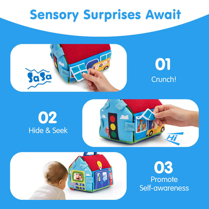 hahaland Baby Toys 6-12 Months Cars Plush Sensory Toys with a Storage Bag, Sensory Car, Pull-Back Cars, City Props Kits, Mirror, Montessori Toy Sensory Toy for Babies Toddlers 1-3，Boys Birthday Gift