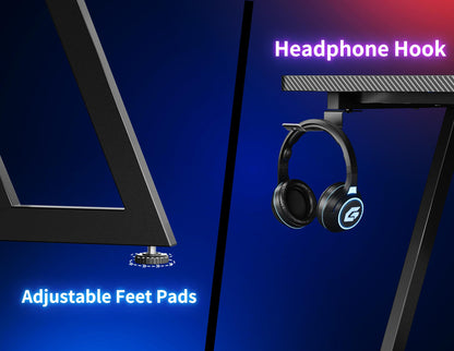 HOMIDEC Gaming Desk with LED Lights, 100CM Computer Desk with Monitor Stand, L Shaped Corner Desk with Headphone Hook and Shelves for Gaming Room, Bedroom, Office, Black
