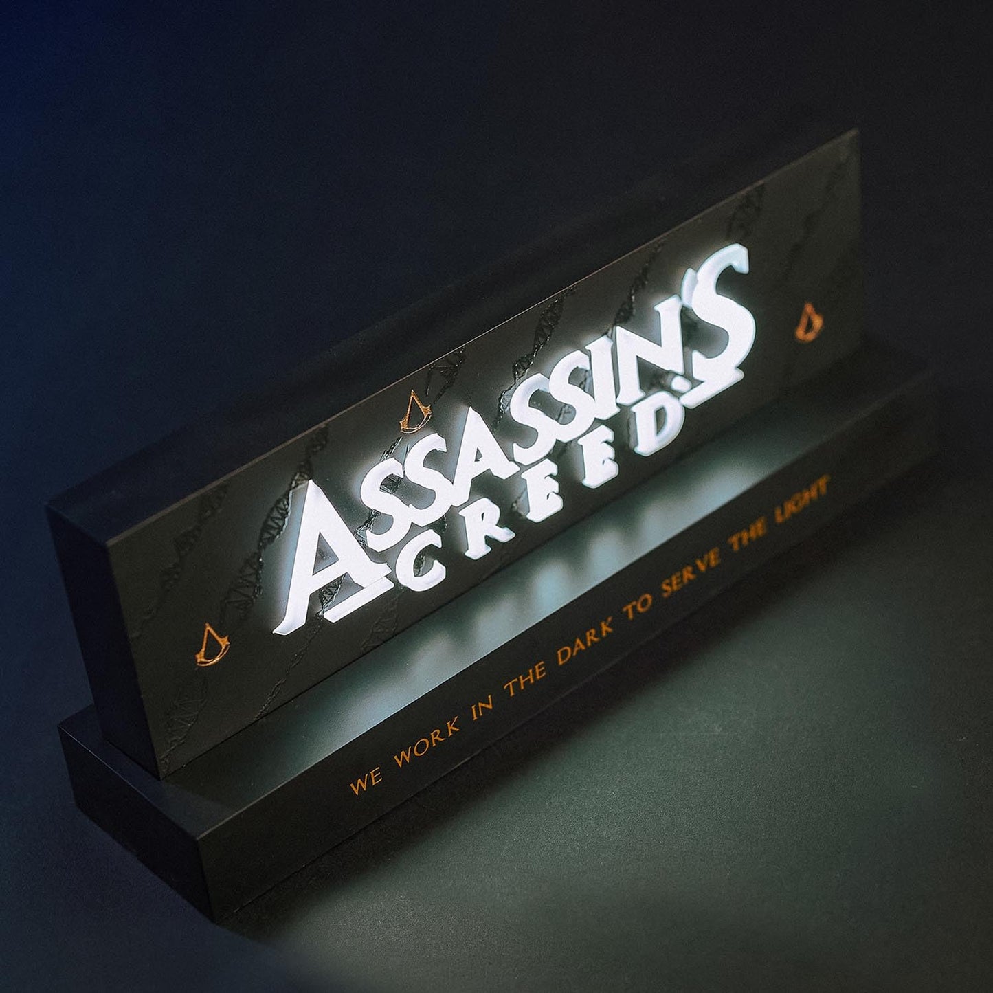 Neamedia Assassin's Creed logo LED lamp, official licensed gaming room or office light, compatible with mobile, Xbox, PS5, and PC.