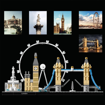 LEGO Architecture Skyline model set featuring the London Eye, Big Ben, and Tower Bridge for home décor and collectibles.