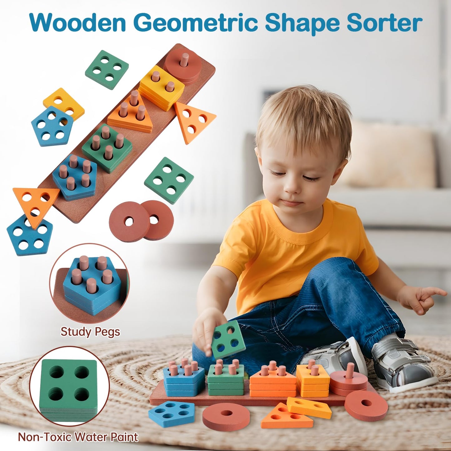 Baby Toys for 6 to 12 Months, Montessori Toys for Babies 6 Months -3 Year Old, 6 in 1 Wooden Sorting and Stacking Blocks Activity Cube Sensory Toy, Learning Baby Toys Gift for 6 7 8 9 12 Months