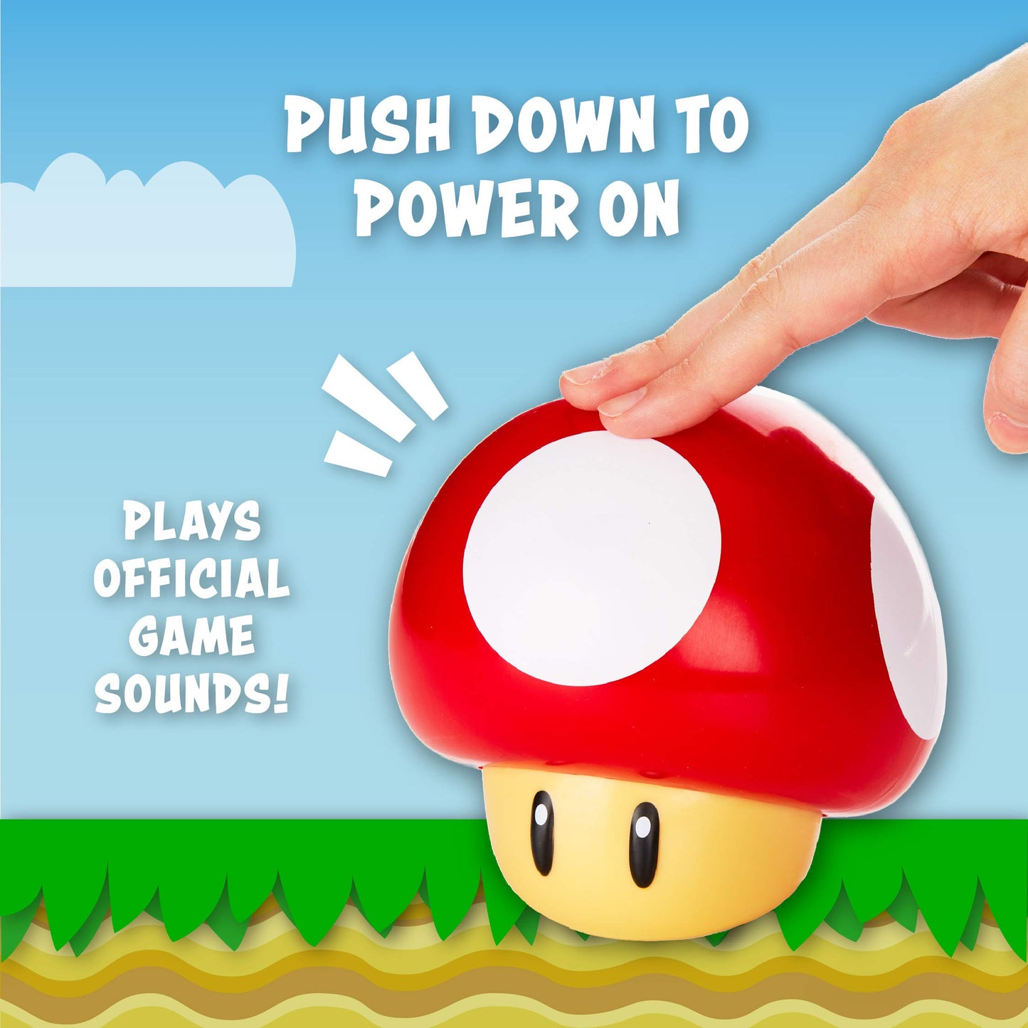 Paladone Super Mario Brothers Mushroom figure light with sound, collectible movie merchandise, ideal for kids' bedroom decor.