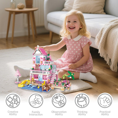 CSNRHG Pink Seaside Beach Villa Friends Building Set Friends Construction Educational Toy 822 Pieces Gifts for Girls Teens Kids Adults Ages 6+