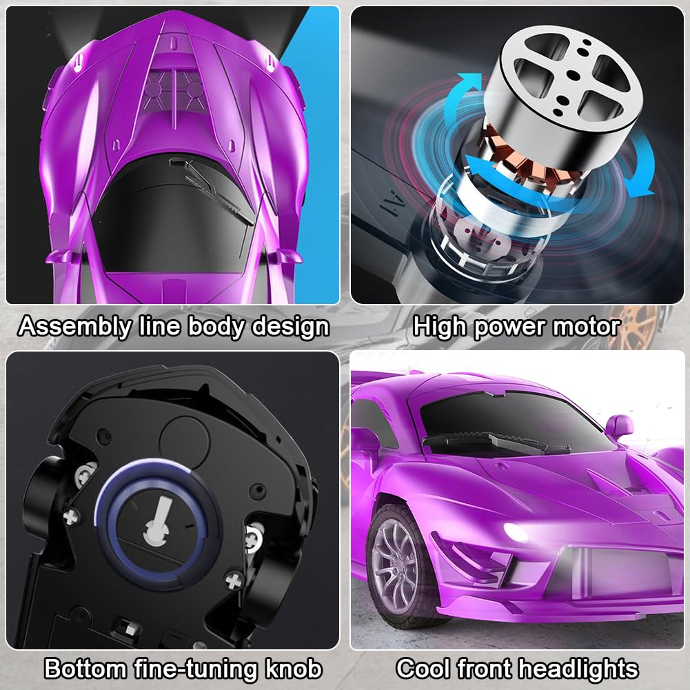 HATFRYF Remote Control Drift Car, 1:18 Remote Control Car for Kids, Cool RC Race Cars, 20KM/H 4WD High Speed RC Cars with LED Lights - Driftable, Gifts for Kids Boys Purple