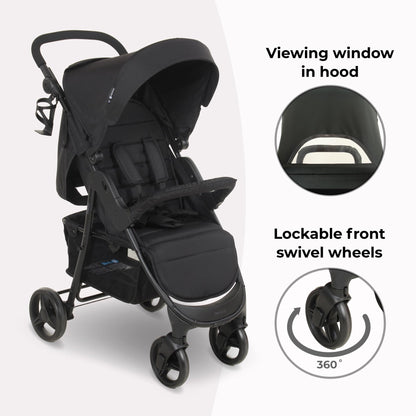 My Babiie MB30 Pushchair – from Birth to 4 Years (22kg), Easy Compact Fold, Large Shopping Basket, Adjustable Handle, Stroller Includes Cup Holder, Rain Cover – Black