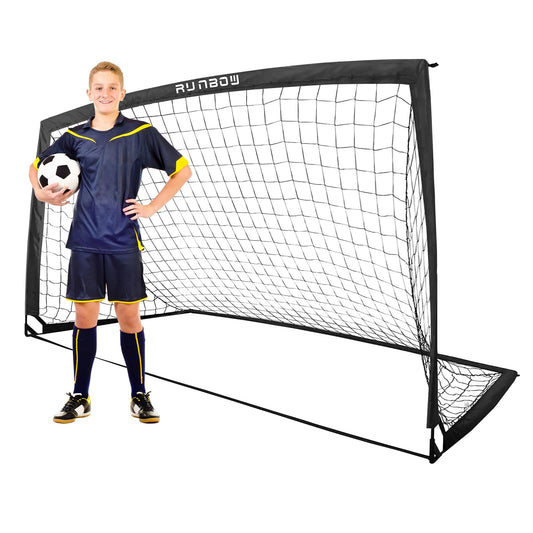 RUNBOW 9x5 ft Kids Football Goal, Portable Soccer Net for Adult Junior Backyard Practice with Carry Bag (Black, 1 Pack)