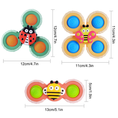 Vicloon Suction Cup Spinner Toys - 3PCS Baby Bath Sensory Toys for Anxiety Relief - Travel Toys for Babies 18 Months Up (Insect)