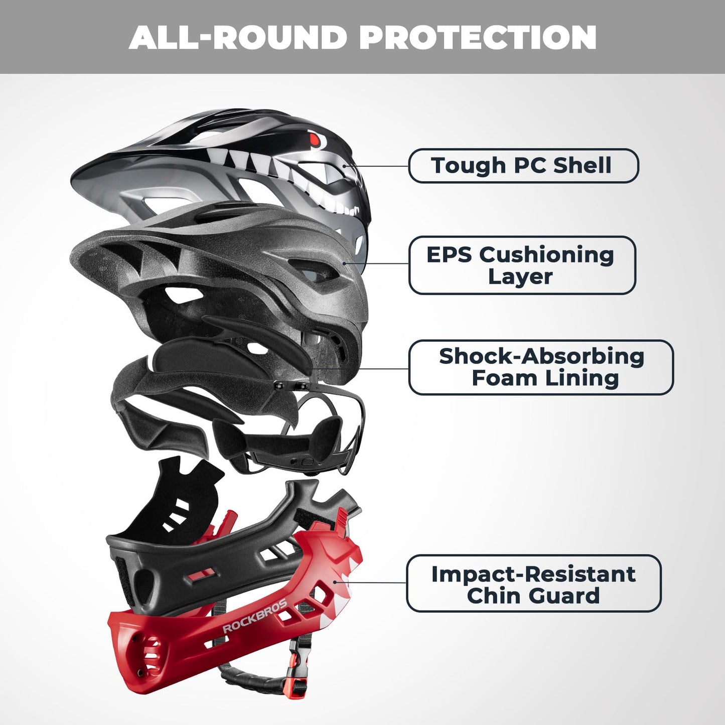 ROCKBROS Kids Full Face Bike Helmet Kids Helmet Toddler Bike Helmets Full Face Protective Safety Helmet for MTB Skateboarding Scooter Roller Skating Cycling S: 48-52 cm, M: 55-58 cm