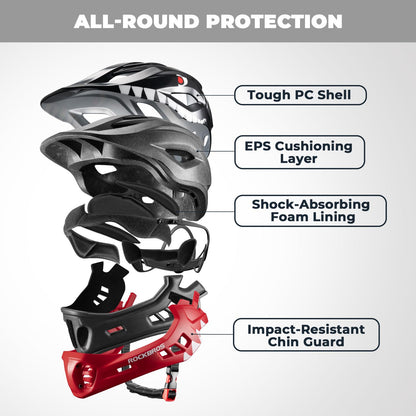 ROCKBROS Kids Full Face Bike Helmet Kids Helmet Toddler Bike Helmets Full Face Protective Safety Helmet for MTB Skateboarding Scooter Roller Skating Cycling S: 48-52 cm, M: 55-58 cm