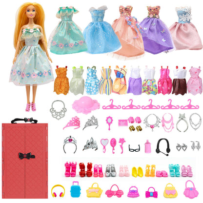 Yutoy dolls wardrobe set with red closet, 11.5-inch doll clothes, shoes, bags, and accessories for fashionistas.