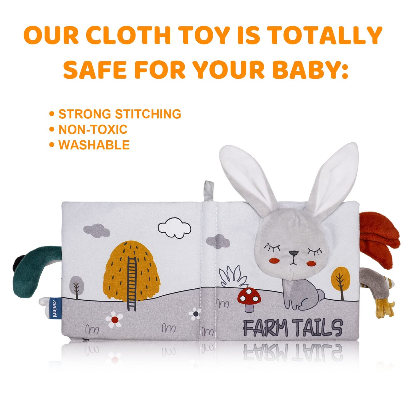 Firtink soft crinkle cloth baby book with high contrast images, fabric touch and feel pages for infant sensory development and early learning.