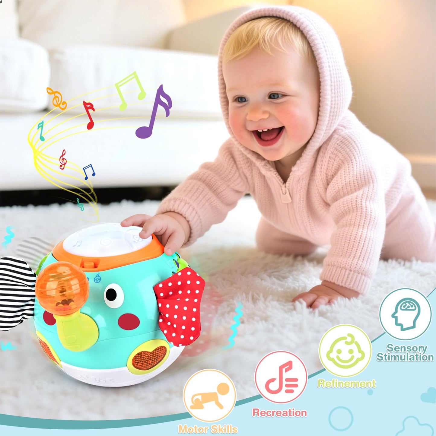 Baby Toys 6 to 12 Months Crawling Toys Walking Elephant Toys with Music Sensory Toys for Babies Gifts for 1 Year Old Boy Girl
