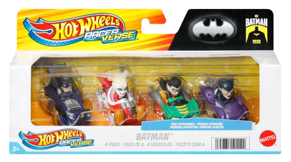Hot Wheels RacerVerse, Set of 4 Die-Cars 1:64 Scale Toy Cars Optimized for Driving on Hot Wheels Tracks with Pop Culture Characters as Drivers, HKD33