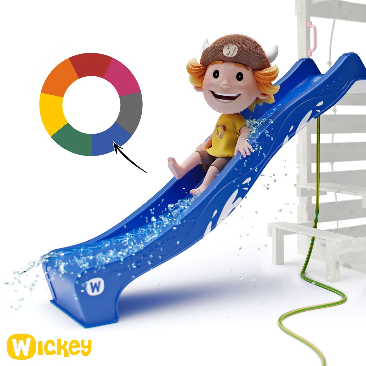 WICKEY Wooden climbing frame Smart Queen with swing set, red-yellow tarp & red slide, Outdoor kids playhouse with sandpit, climbing ladder & play-accessories for the garden