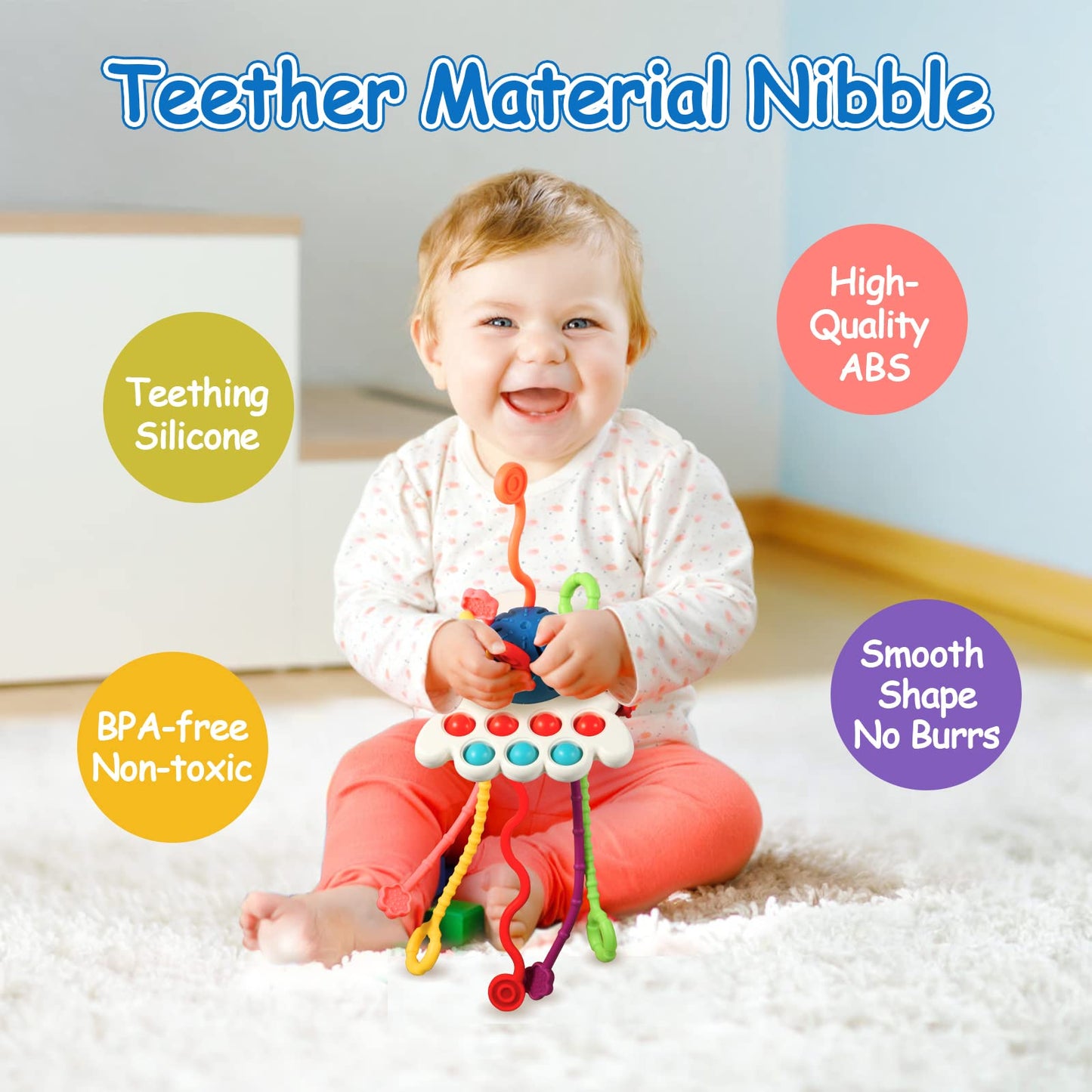 Hooku Montessori Toys for 2 Year Old, Sensory Toys for Babies, Food Grade Silicone Pull String Activity Toy, Fine Motor Skill Toy for Toddlers, Baby Travel Toy, Baby Girl Boy Gifts