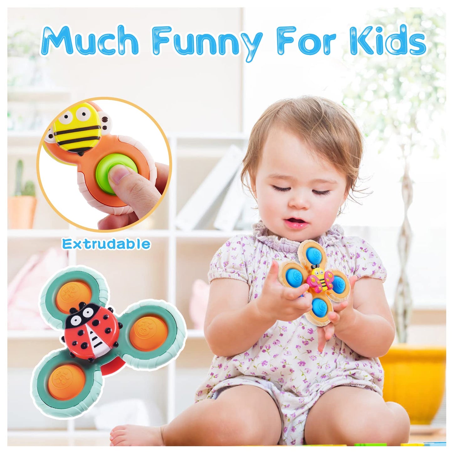 Vicloon Suction Cup Spinner Toys - 3PCS Baby Bath Sensory Toys for Anxiety Relief - Travel Toys for Babies 18 Months Up (Insect)