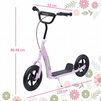 HOMCOM Kids Scooter, Toddler Kick Scooter with Adjustable Handlebar, 12" EVA Tyres, Rear Brake, for Age 5-12 Years, Pink