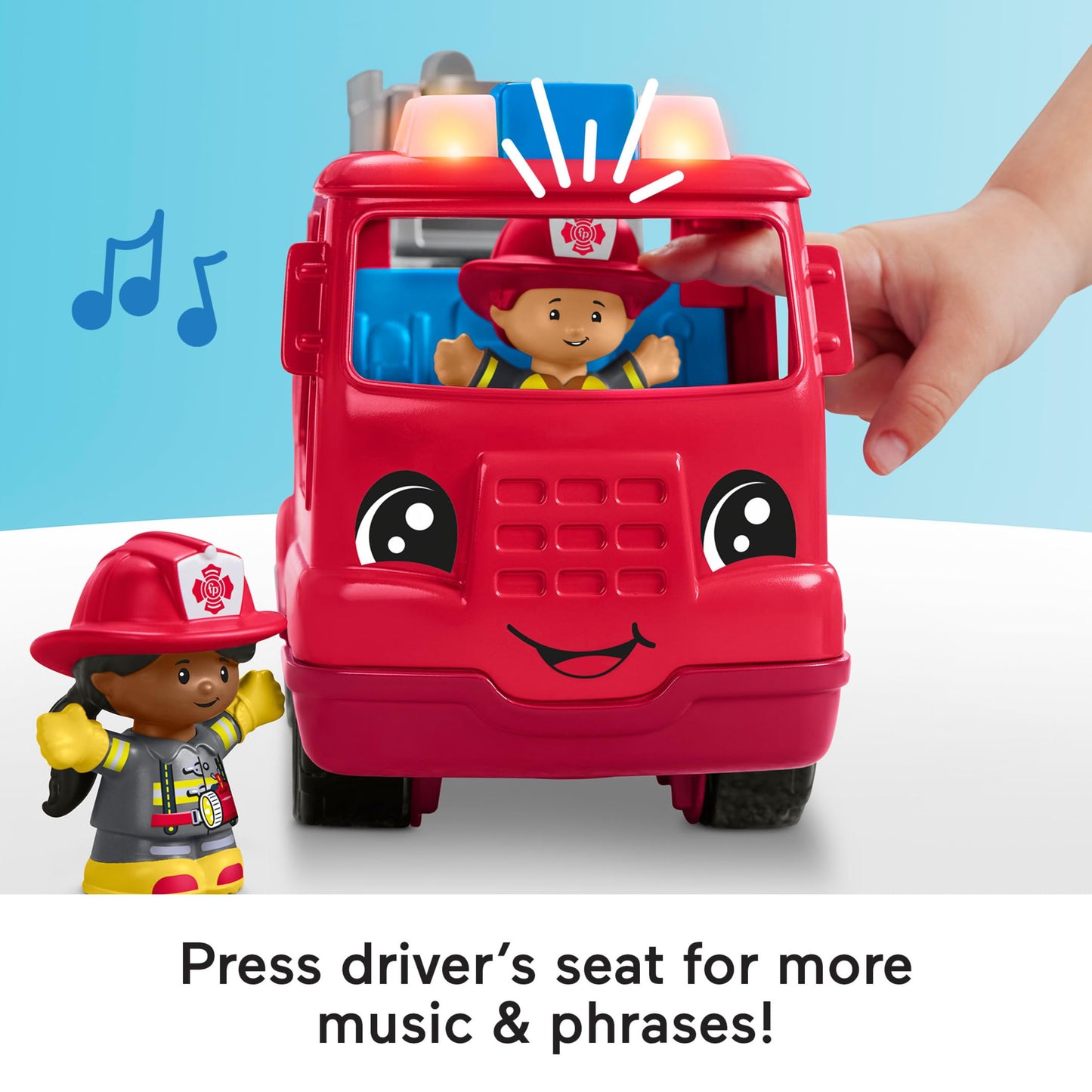 Fisher-Price Little People Toddler Toy Fire Truck Musical Push-Along Vehicle with 2 Figures for Kids Ages 1+ Years, Multilanguage Version, HYR88