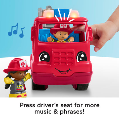 Fisher-Price Little People Toddler Toy Fire Truck Musical Push-Along Vehicle with 2 Figures for Kids Ages 1+ Years, Multilanguage Version, HYR88