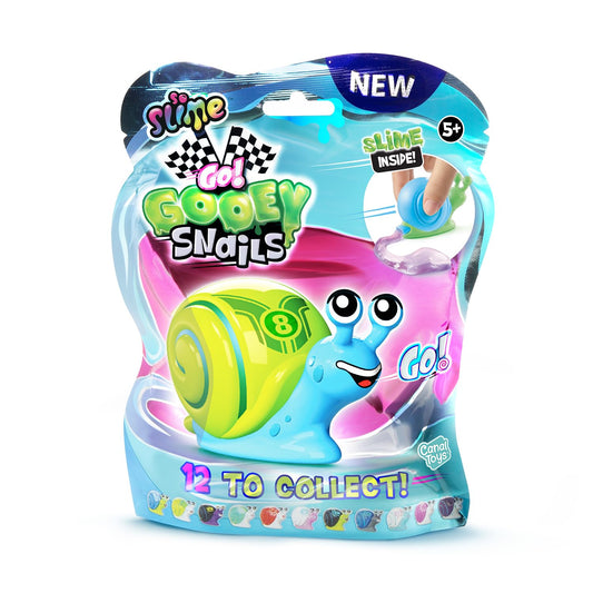 So Slime Go Gooey Snails mystery pack featuring stretchy slime snails with surprise inside, a fun sensory fidget toy for kids ages 6+