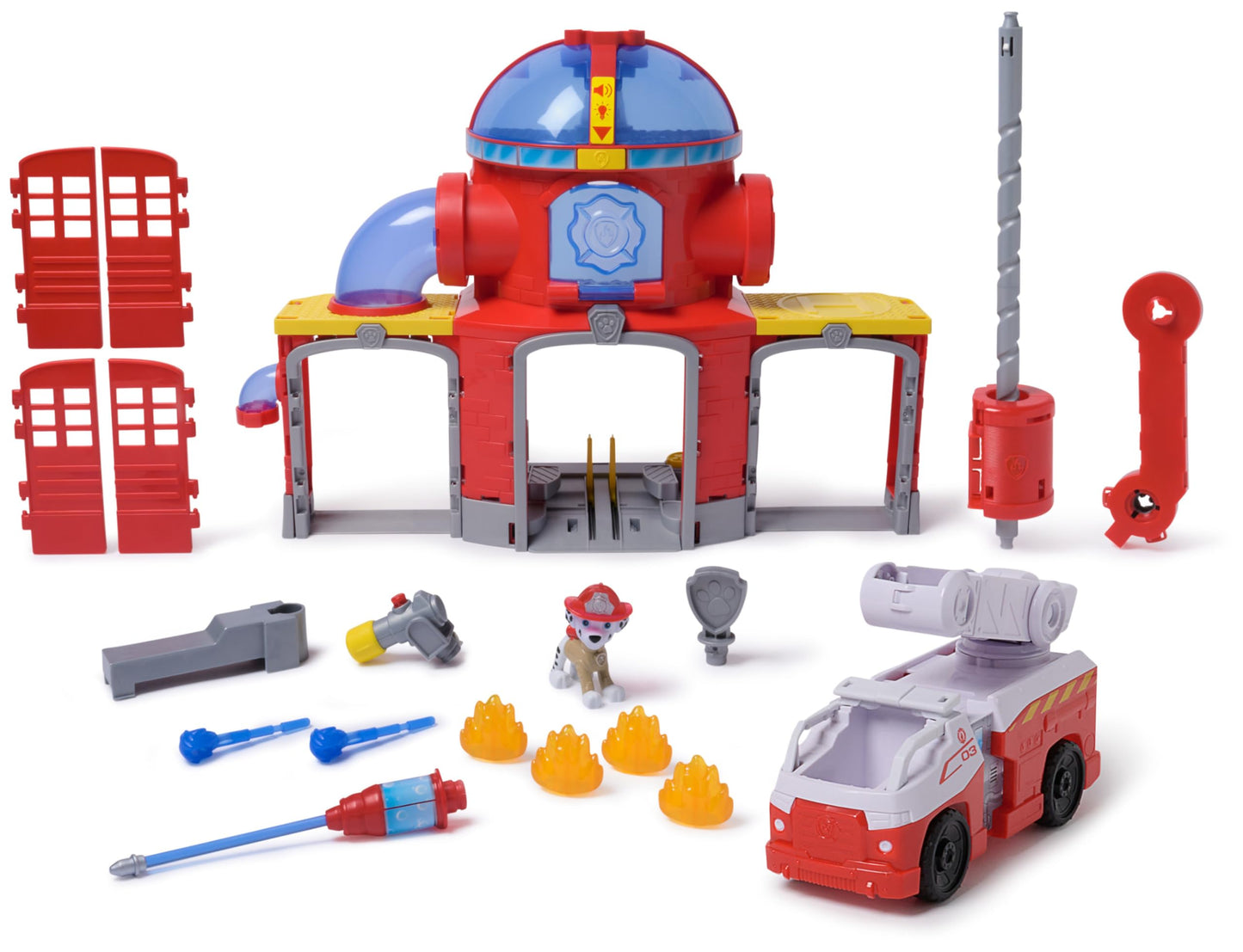 Paw Patrol Fire Rescue Command Center with Marshall Figure, Rescue Fire Truck, Lights, Launcher and Sound Fx, Kids Toys for Boys & Girls Ages 3 and Up