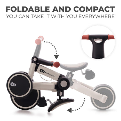 Kinderkraft 4TRIKE, foldable 3-in-1 tricycle, push trike, balance bike, pedal tricycle, lightweight aluminum frame, adjustable seat, EVA wheels, for children 1–5 years, Gray