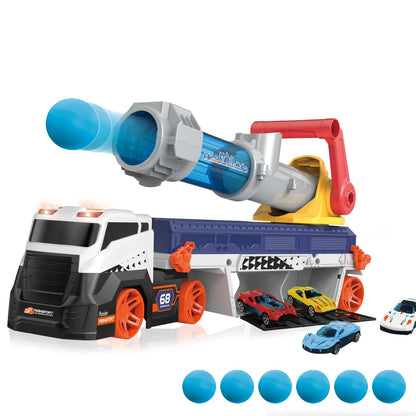 lerrbo Transport Truck Toys for Kid Boys 3-5, EVA Ball Launcher Car and Garage Car Toys with Light & Sound, Shooting Toy Sets, Birthday Gifts for Kid Boys Age 4-6
