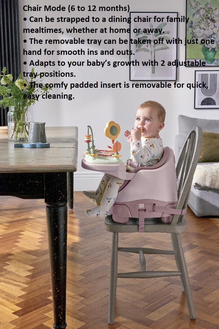 Mamas & Papas Baby Bug Booster Seat for Dining, Detachable Tray, Harness, Adjustable Seat and Non-Slip Feet, Blossom (Pink)