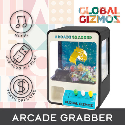 Global Gizmos 50189 Candy Grabber/Claw Machine Arcade Game for Kids/Joystick Controls/Coins Included/Battery or USB Powered/Black Colour