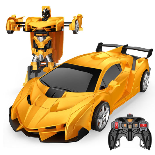 Braxel 2-in-1 transforming remote control robot car for kids, featuring 360° rotation and 2.4GHz controller, suitable for ages 3-12.