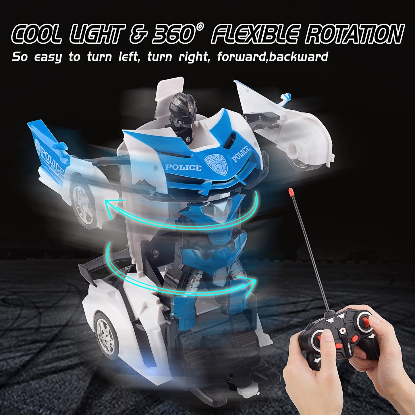 RAVSOOL Remote Control Car Transform Rc Robot Rechargeable 360°Rotating Stunt 1:18 Deformation Racing Car Toy with Cool Sound & Light One Button Deformation into Robot, Gift for Kids Children