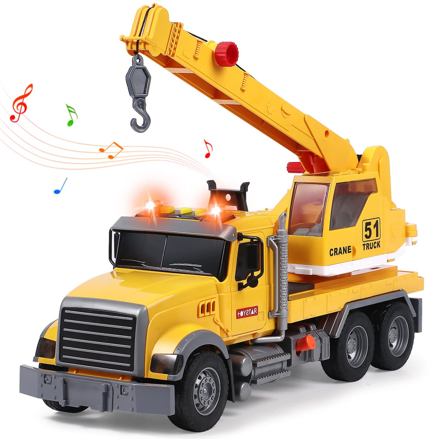 Tacobear Big Crane Truck Toys Gifts for Boys 3 4 5 6 7 8 Years 1/16 Scale Friction-Powered Vehicles Construction Wrecker Truck with Lights and Sounds Educational Boys Toy Gift for Kids Toddlers