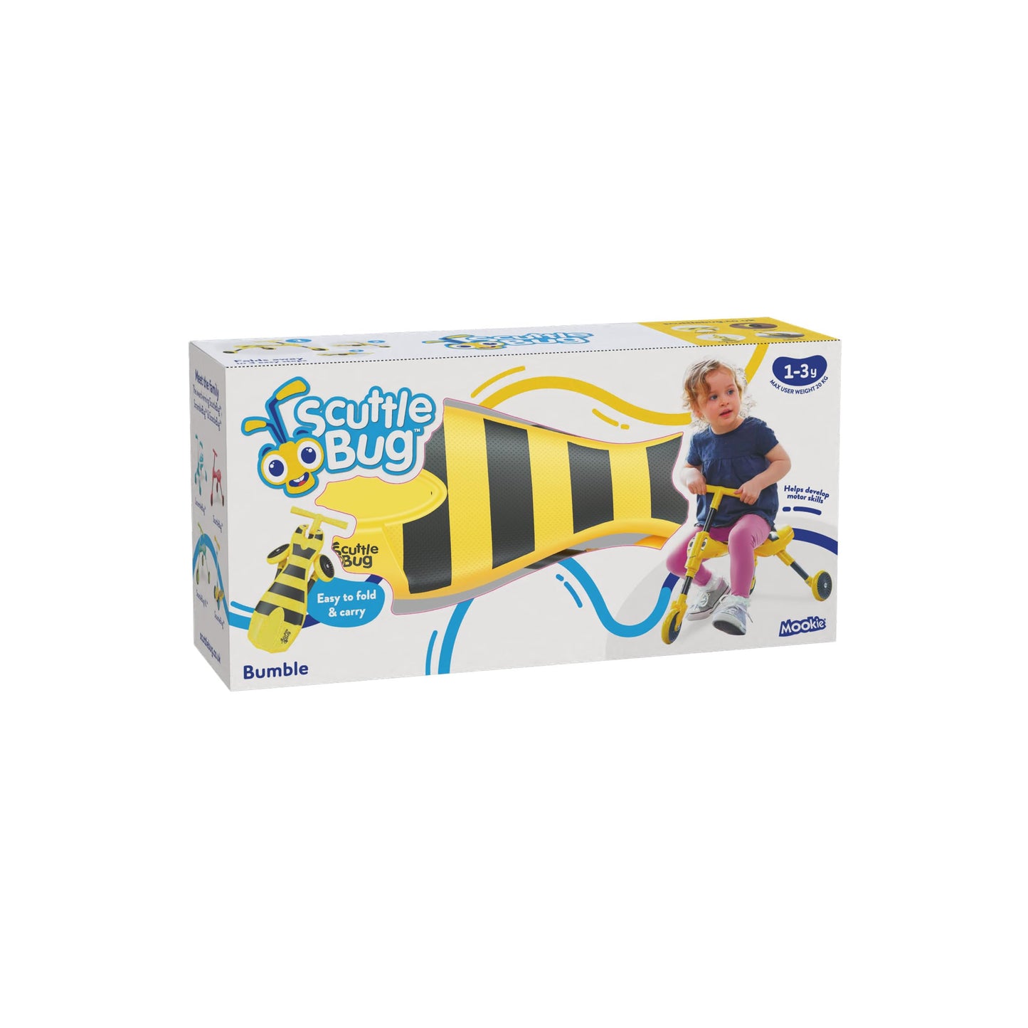 Scuttlebug 3-Wheel Foldable Ride-On Tricycle for 1+ Year Old Boys and Girls, Bumblebee Trike, Antennae Handlebar, Develop Your Toddler’s Balance and Motor Skills, Fun with No Surface Scratches