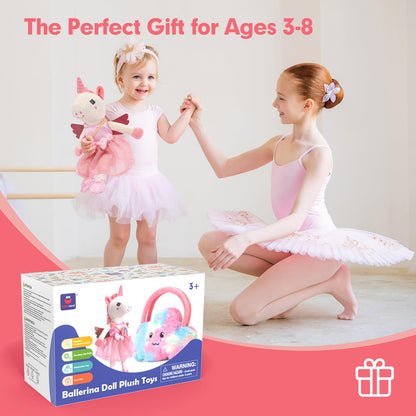 hahaland Unicorns Toys for Girls Age 3+, Ballerina Doll Plush Toys with 3 Outfits & Cloud Bag – Unicorn Stuffed Animal Soft Toys for Girls 3 4 5 6 Year Old, Ballet Dress Up Doll Gifts for Girl