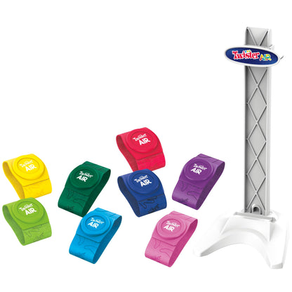 Hasbro Gaming Twister Air Party Game Includes 4 Twister Air Wrist Bands, 4 Twister Air Ankle Bands, Device Stand with clip, base, and post, and Game Rules For Ages 8+ Years