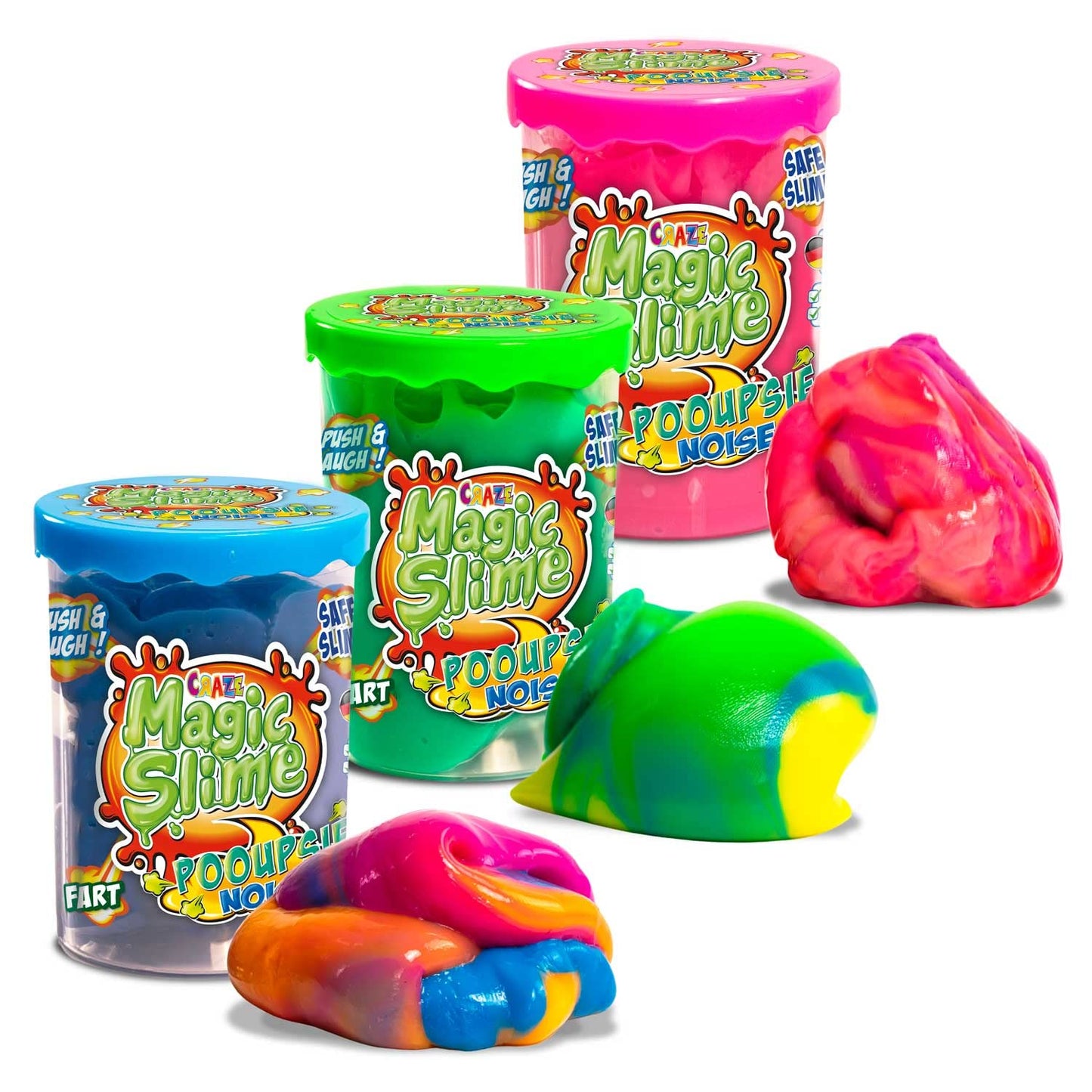 Craze Magic Slime Pooupsie Noise 3 Pack kit with colorful, squishy slime toys for kids ages 3 and up, non-toxic and fun play putty
