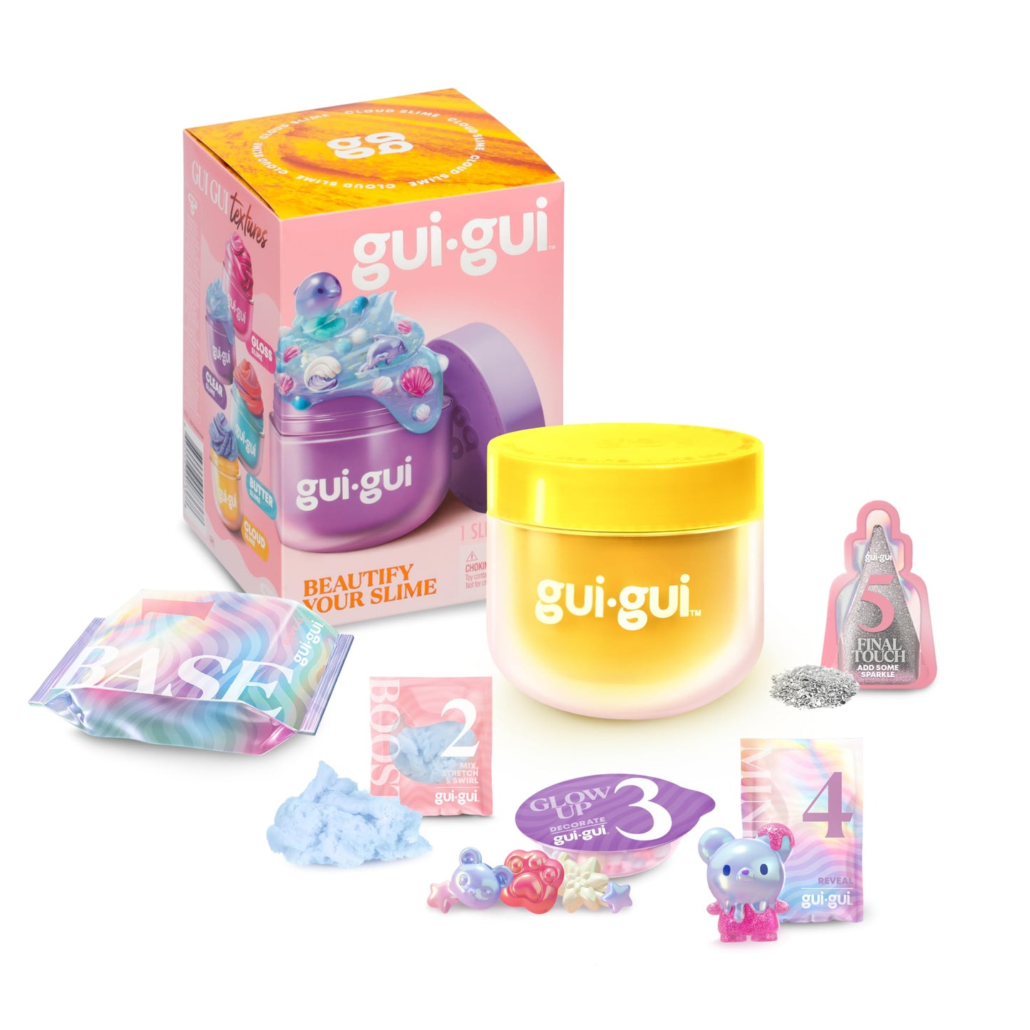 Gui Gui scented slime twin pack featuring butter and cloud textures, vibrant colors, and delightful scents for a fun slime experience.