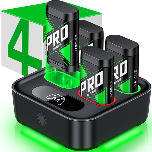 HEYLICOOL rechargeable battery packs for Xbox Series X|S and Xbox One controllers with charging dock, offering over 20 hours of gameplay.