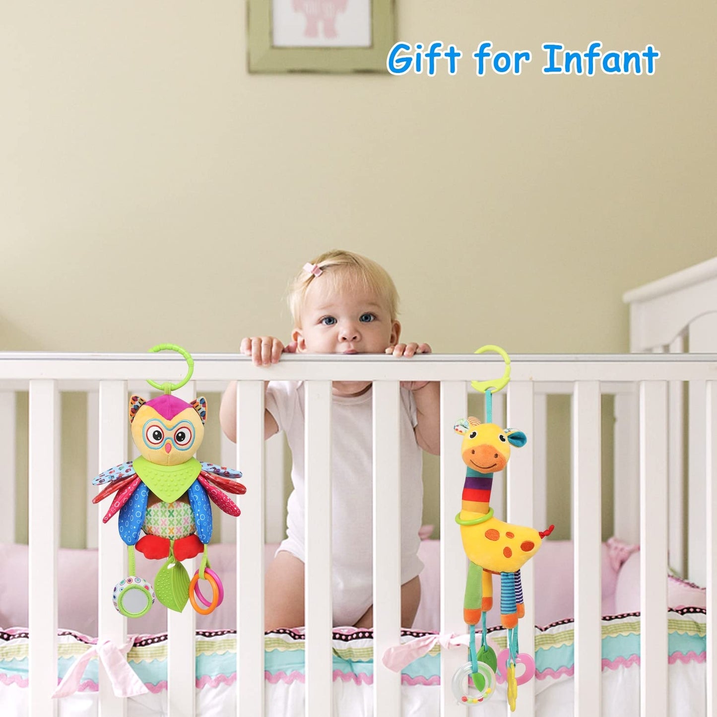 BelleStyle baby pram pushchair toy featuring a plush giraffe sensory toy with teething elements for infants and toddlers.