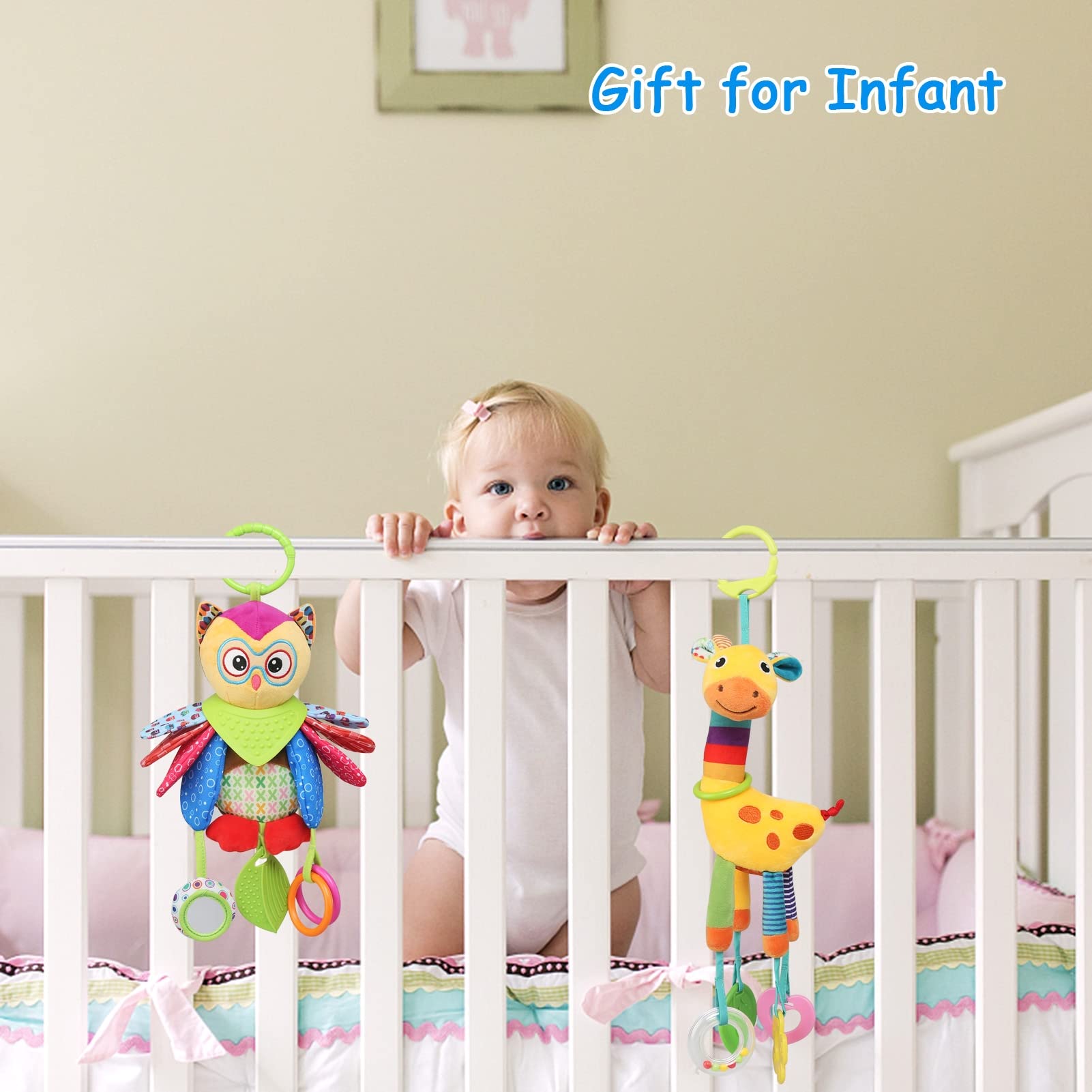 BelleStyle baby pram pushchair toy featuring a plush giraffe sensory toy with teething elements for infants and toddlers.
