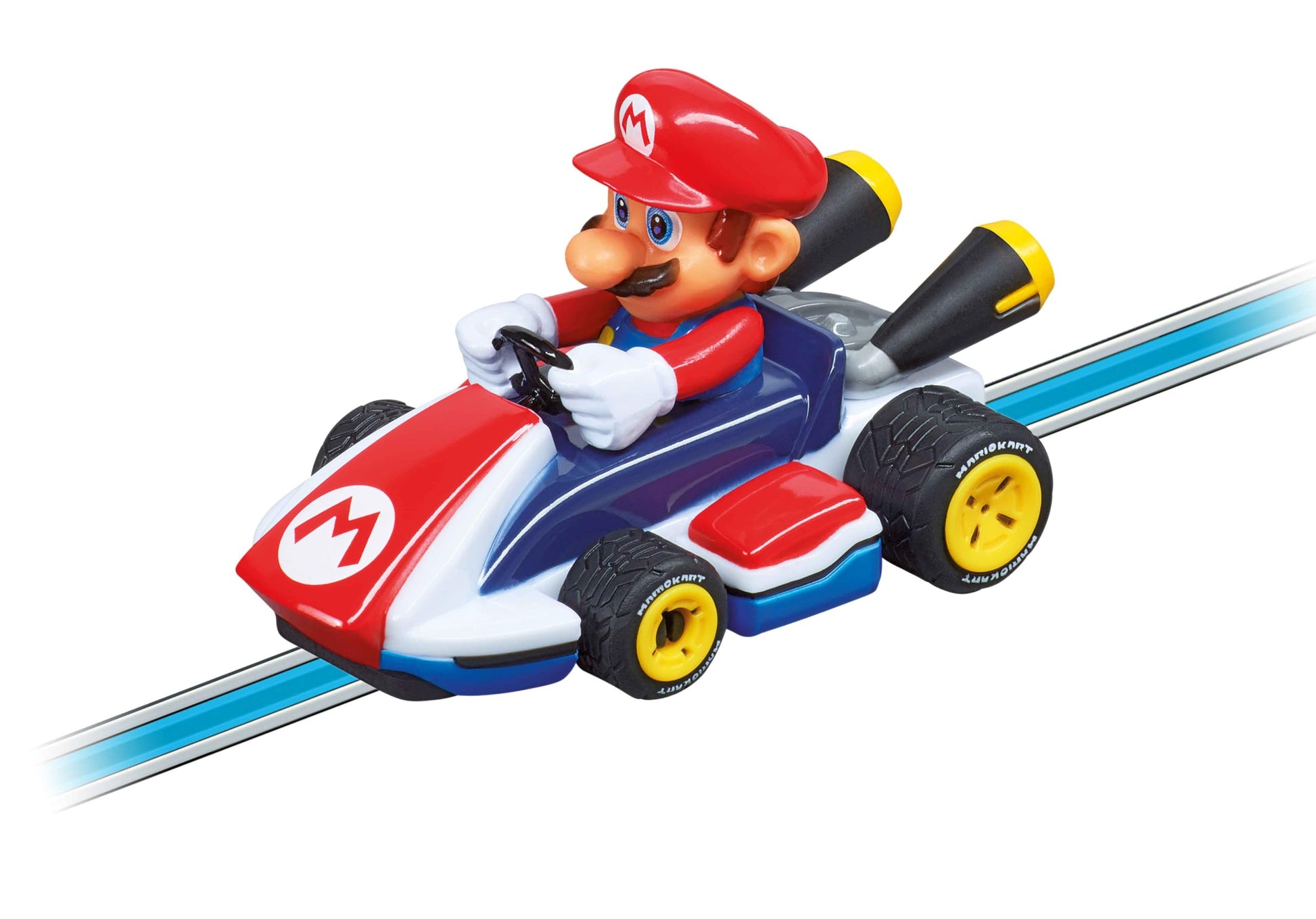 Carrera FIRST Nintendo Mario Kart slot car racing set with flip elements, 2.9 meters long, suitable for children aged 3 and up.