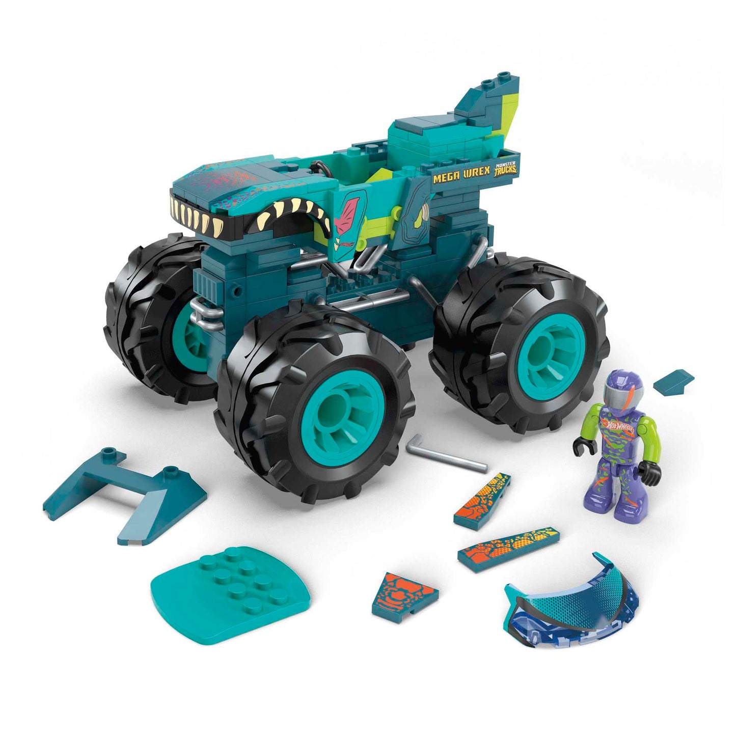 MEGA Hot Wheels Monster Trucks Building Toy Playset, Mega-Wrex with 187 Pieces, 1 Micro Action Figure Driver, Gift Ideas for Kids Age 5+ Years, HDJ95