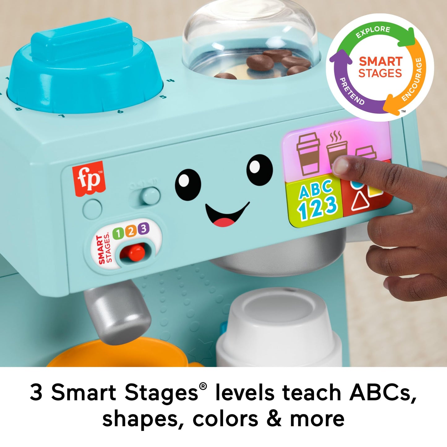 Fisher-Price Toddler Toy Learn & Serve Coffee Café Playset with Smart Stages & 10 Pieces for Ages 18+ Months, Multilanguage Version, HYR98