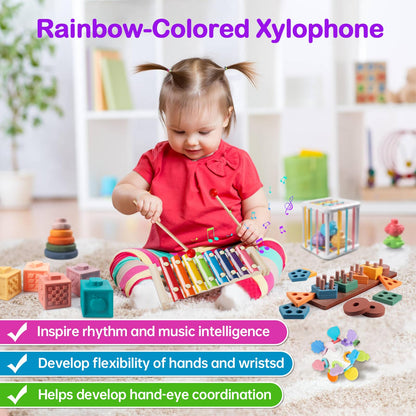 Baby Toys for 6 to 12 Months, Montessori Toys for Babies 6 Months -3 Year Old, 6 in 1 Wooden Sorting and Stacking Blocks Activity Cube Sensory Toy, Learning Baby Toys Gift for 6 7 8 9 12 Months