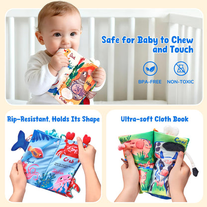 JoyCat baby sensory cloth books for infants 0-6 months, touch and feel crinkle toys for tummy time and newborn gift ideas